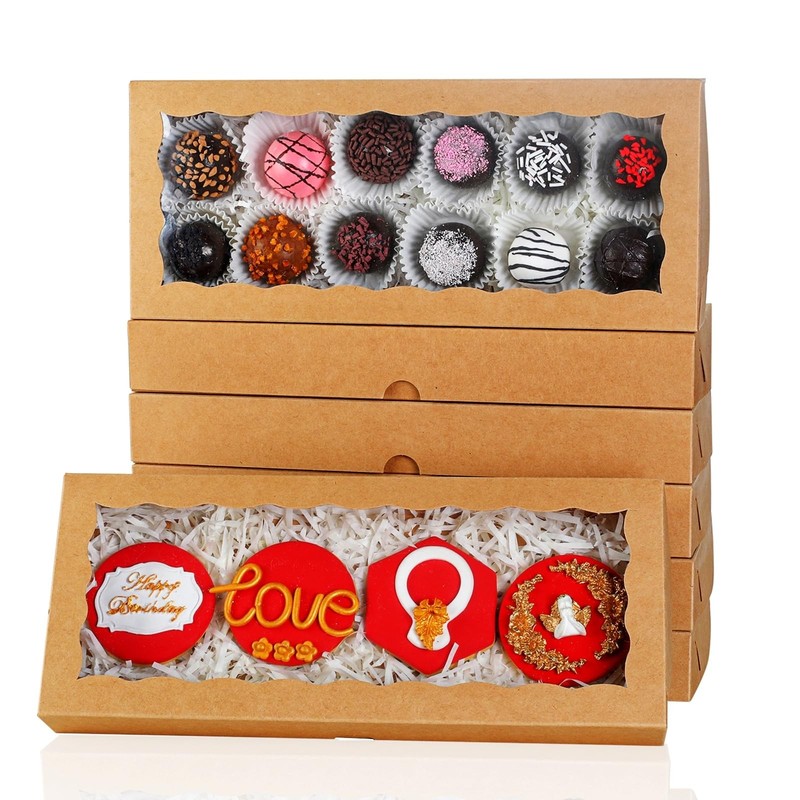 50 PCS 12x5x1.5 Inch Cookie Bakery Boxes With Window Macaron Donut Treat Box