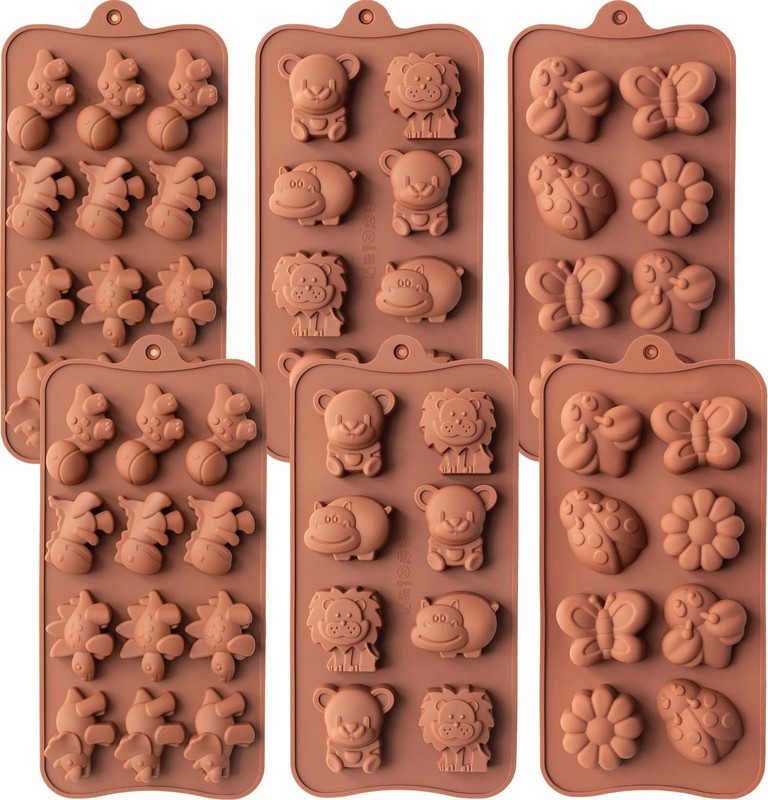 6 PCS FoodGrade Silicone NonStick Animal Shape Chocolate Candy Mold Set