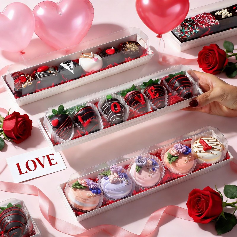 25 Pack 12 x 2.8 x 2.4 Inches Strawberry Boxes with Clear Lids,Long Macaron B... gallery