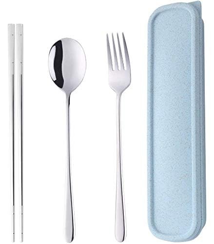Portable Travel Flatware 3PCS Spoon Fork Chopsticks Set 18/10 Stainless Steel