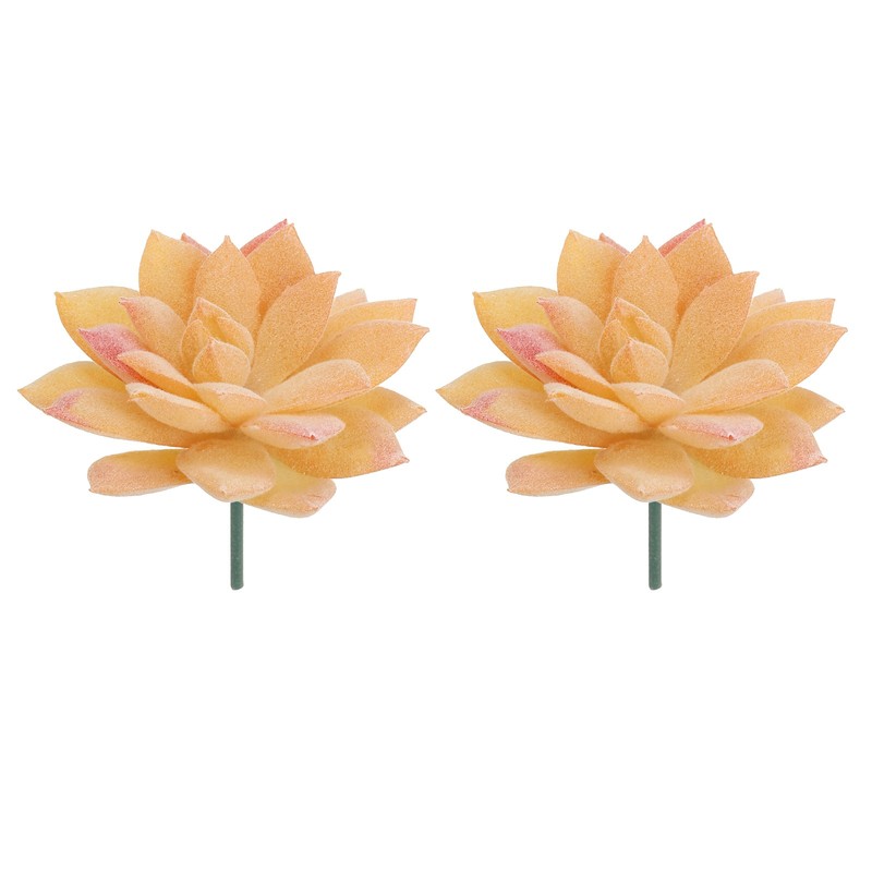 2Pcs Artificial Succulent Plants Faux Artificial Flocking Lotus Orange