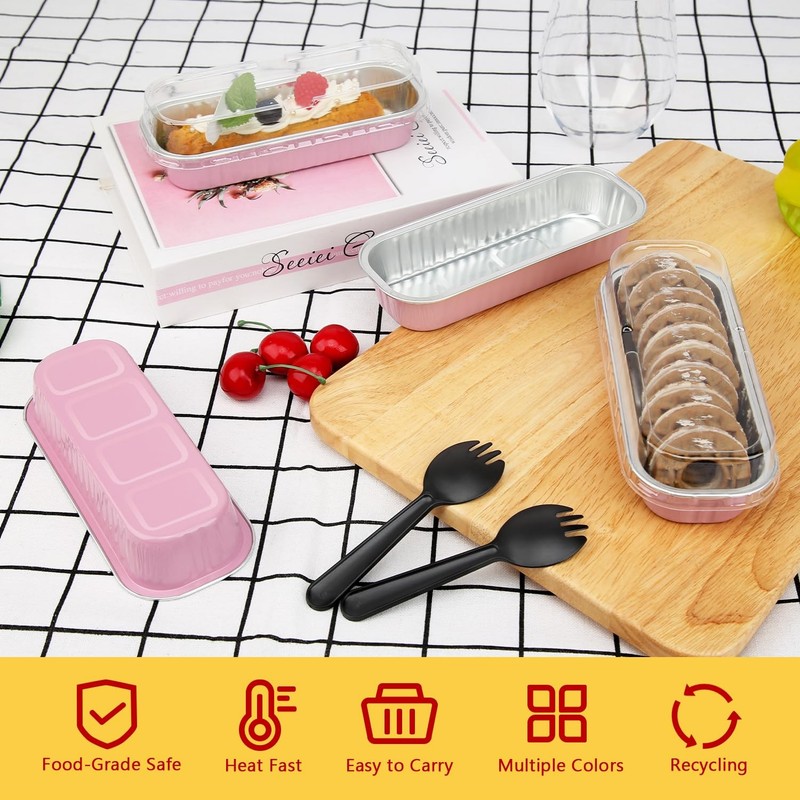 Mini Loaf Cake Pans with Lids 50 Pack,6.8oz Foil Baking Tins gallery