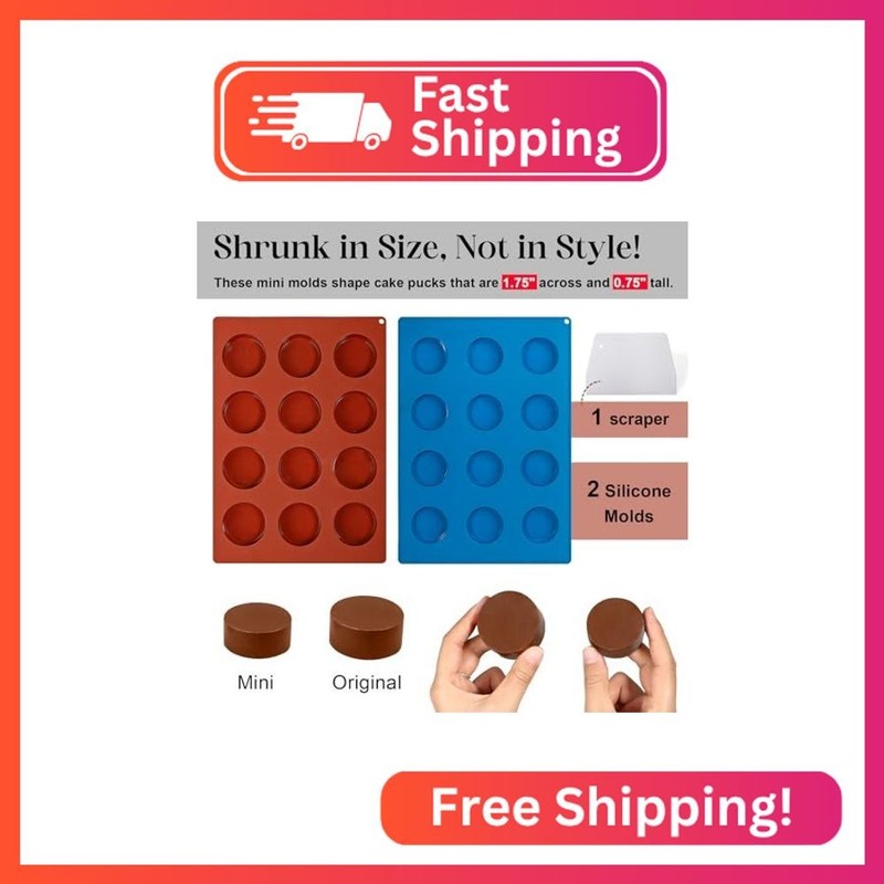 Webake Mini Size Cake Puck Mold Set, Silicone Flat Cake Pop Molds 1.75" x 0.75", gallery