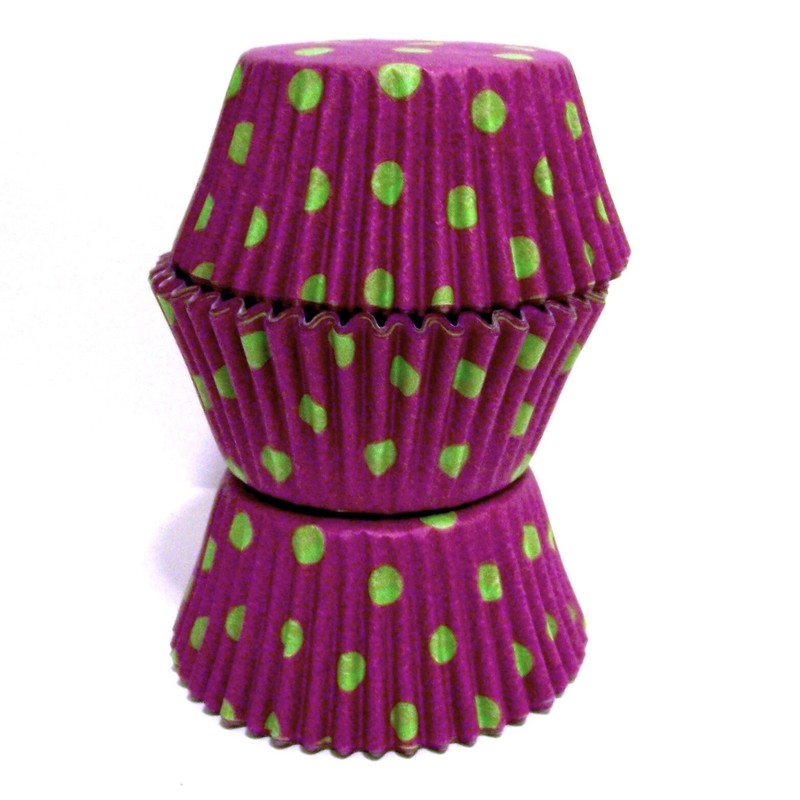 500 Purple with Lime Dot Print Cupcake Liners Standard Size Baking Cup Wrappers gallery