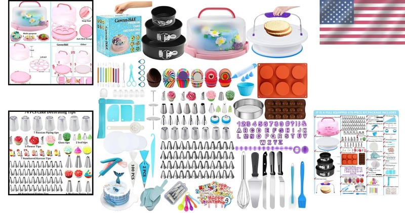 Pro Cake Decorating Set 678pc - Blue, Stainless Steel, 74 Tips, Carrier gallery