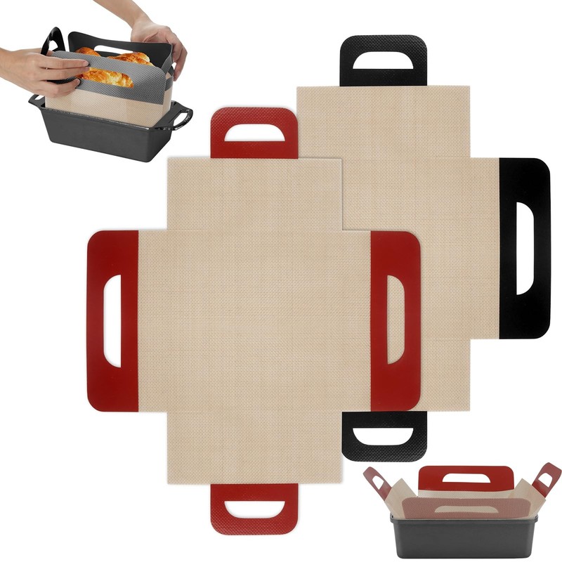 9″x5″ Loaf Pan Liners with Long Handles – 2 Pack 1″L x 1″W, Black + Red