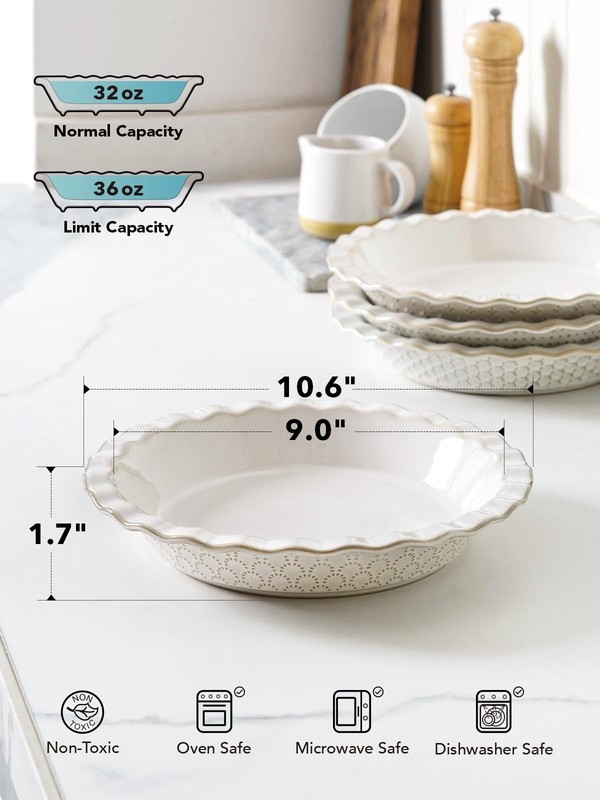 LE TAUCI Pie Pans for Baking 9 36 oz, Arctic White(Honey Comb+Fireworks) gallery