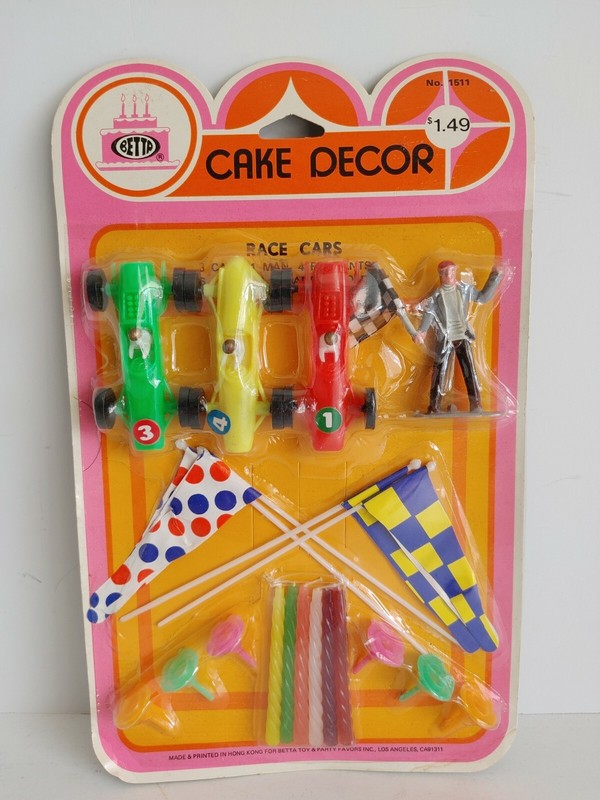 Vintage Betta Toy Party Favors Cake Decor Auto Racing Theme NOS Hong Kong #13902
