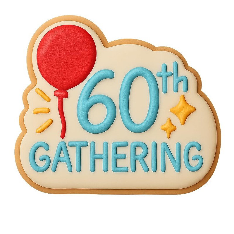 Cheerful 60th Gathering Cookie Cutter & Stamp, Fondant & Clay - 4x3.1 gallery