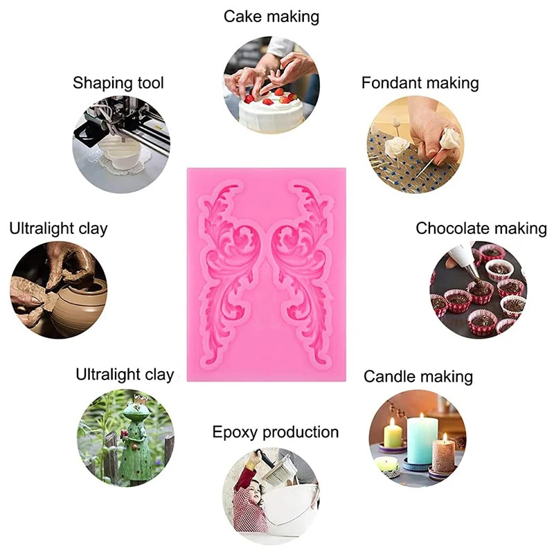 Baroque Style Curlicues Scroll Lace Fondant Silicone Mold Cake Border Decoration gallery