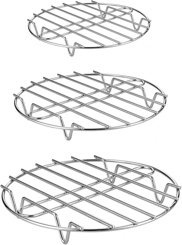 304 Stainless Steel Steamer Rack Set – 3-Piece Round Cooling Racks with Folding