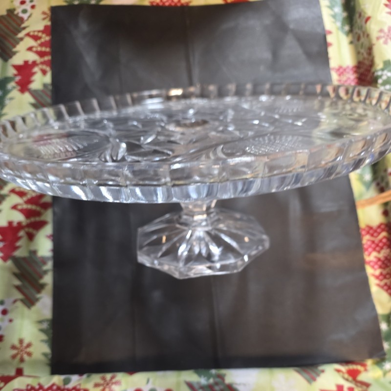 Vintage Crystal Cake Stand Rose Etched 11.5" Pedestal Plate gallery