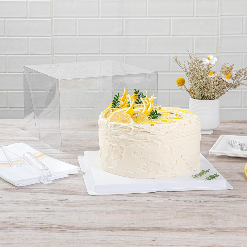 10" Clear Cake Boxes with Gray Ribbon - Floral Design, 10 Pack, Grease-Free gallery