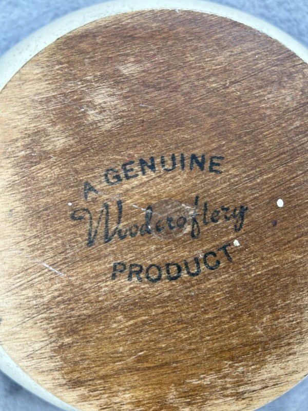 Vintage Woodcroftery USA Large 10" Wood Pedestal Salad Serving Bowl Hand Pianted gallery