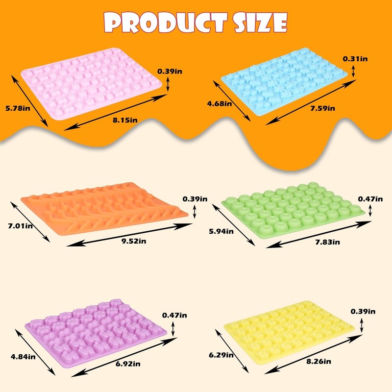 Silicone Gummy Bear Molds Set 37PCS - Nonstick Candy Molds with Animals, Fruits, gallery