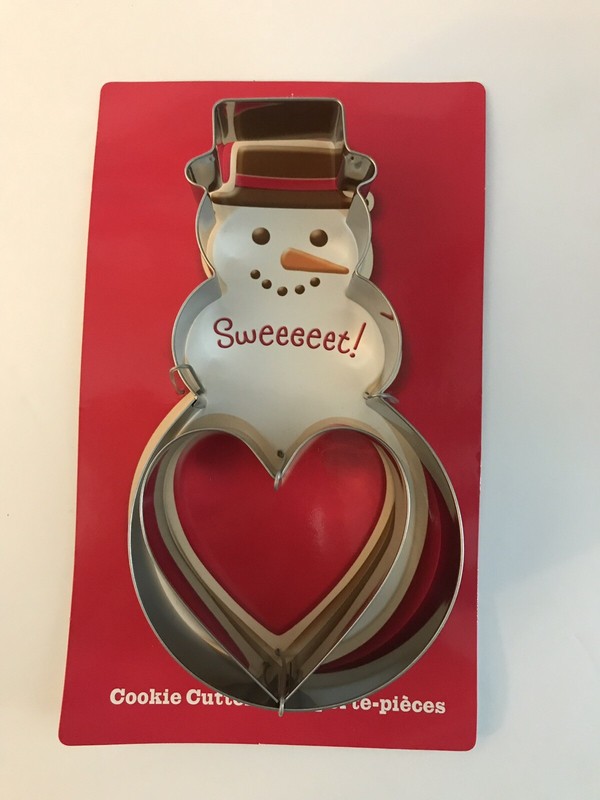 Hallmark Metal Snowman & Heart Cookie Cutter w/ Sugar Cookie Recipe New