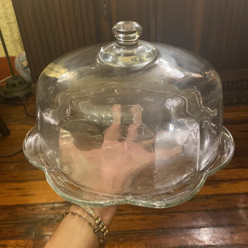 Vintage Anchor Hocking Savannah Cake Plate with Glass Dome Lid Embossed Floral gallery