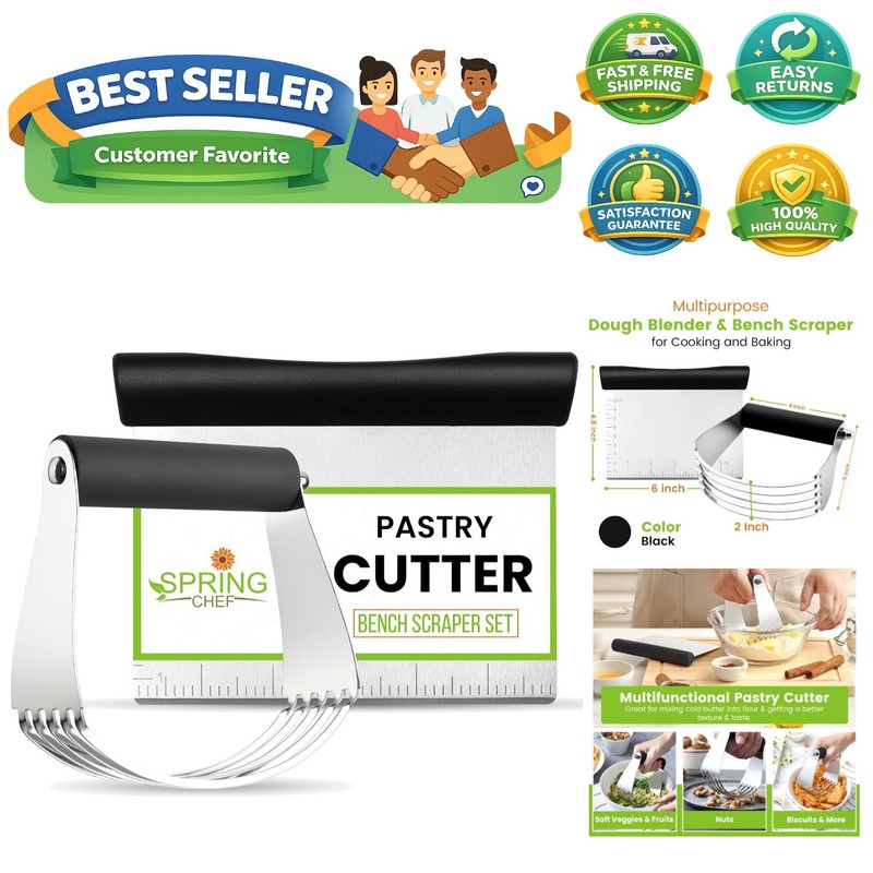 Dough Blender & Pastry Cutter Tool, Stainless Steel Pastry Blender & Bench Sc…