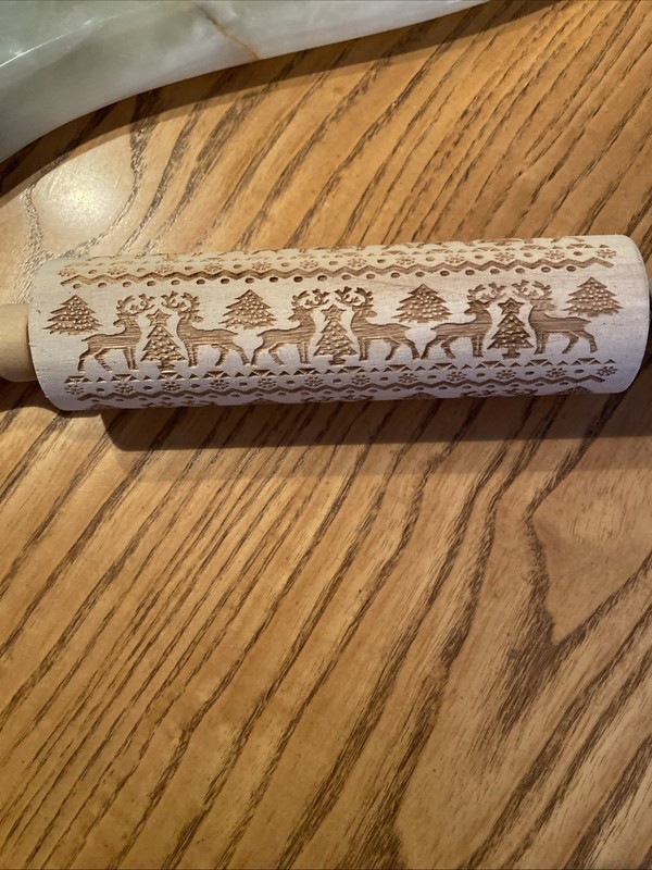 Christmas Embossing Rolling Pin Engraved Wood Wooden Embossed Reindeer Tree gallery