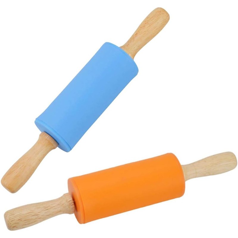 Mini Rolling Pin Set, 9 Inch Wooden Handled Dough Rollers for Kids Baking