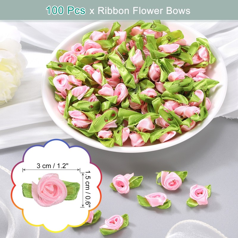 100Pcs Mini Flowers Ribbon Bows for Crafts 15mm/0.6" Pink gallery