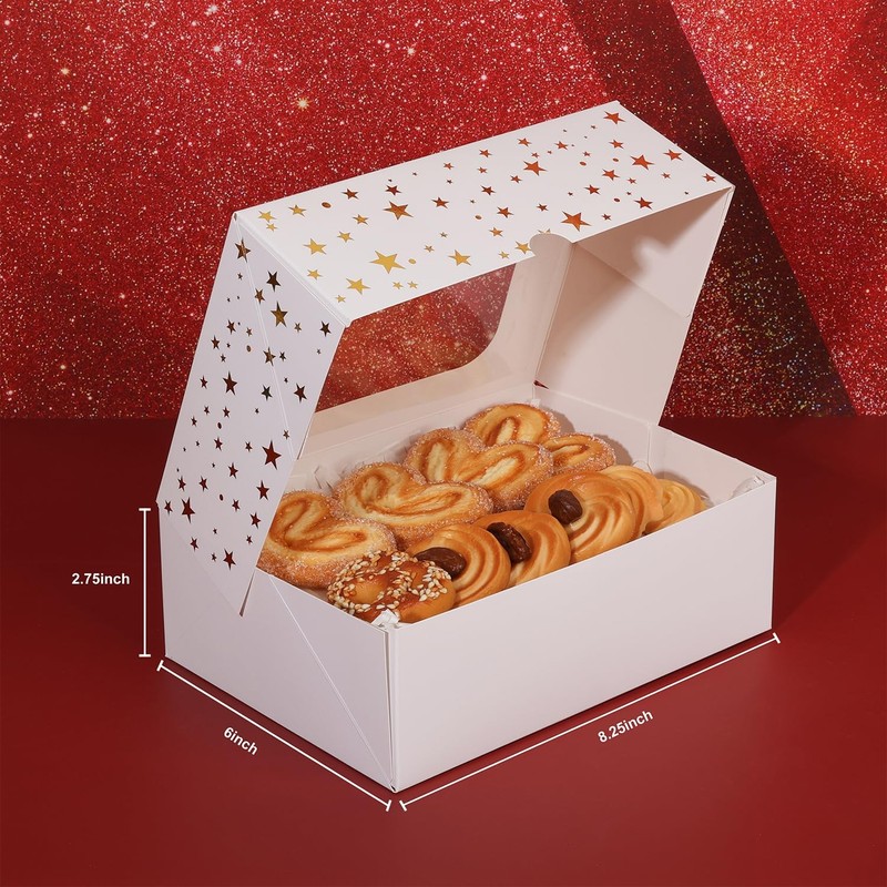 24 Pcs Christmas Cookie Boxes with Window Gold Foil Star Pastry Bakery Boxes gallery