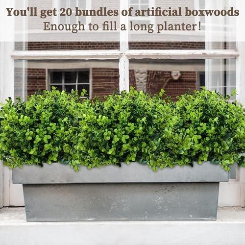 20 Bundles Artificial Greenery Fake Plant for Garden 20 PCS Boxwood Plants gallery