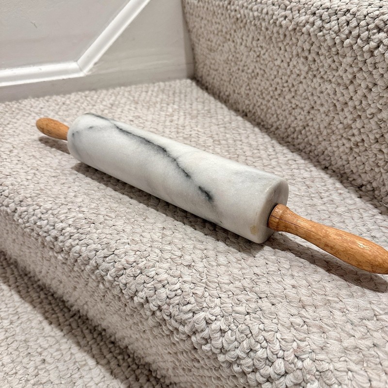 Vintage Marble Rolling Pin with Wooden Handles, Marbled Pattern, 18 in, 5 LB