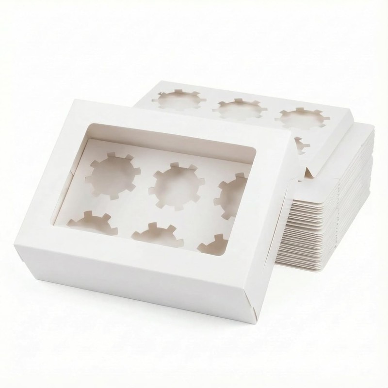 20 PCS Cupcake Boxes 6 Count Window Adjustable Insert Bakery Carrier White