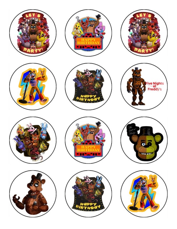 Five Nights at Freddy’s Edible Cupcake Toppers – Wafer – Gaming Cake Decorations