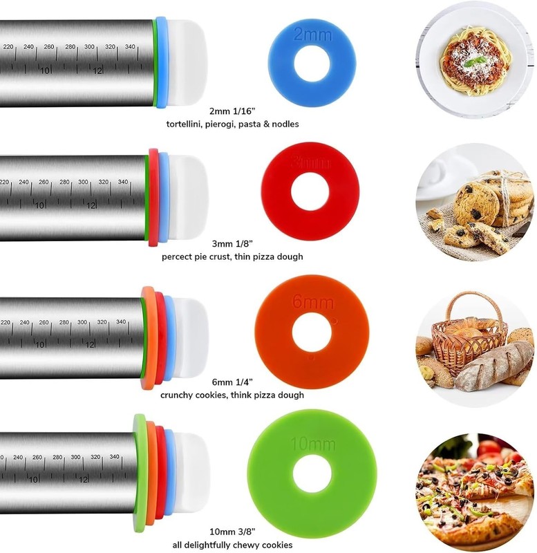 Stainless Steel Rolling Pin and Silicone Mat Set Baking Pastry Dough Pizza gallery