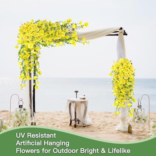 Artificial Flowers for Outdoors Fake Morning Glory Hanging Flower 2 Pcs Yellow gallery