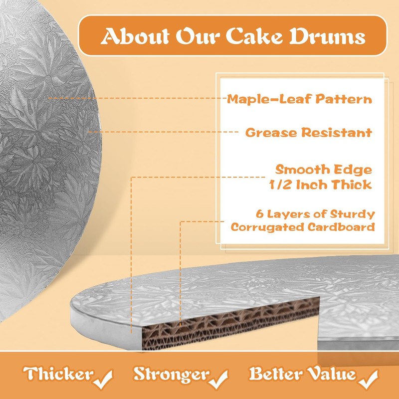 Silver Round Cake Boards 10 Inch 1/2 Inch Thick Sturdy Greaseproof Base 4 PCS gallery