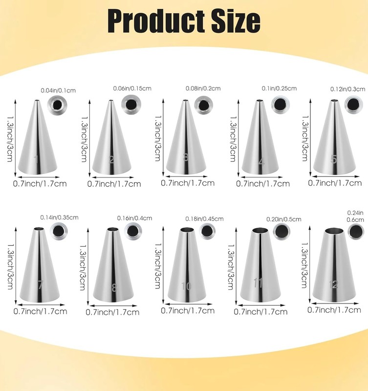 10 Pcs Round Piping Tips Set, Stainless Steel Frosting Nozzles for Cakes & Cupca gallery