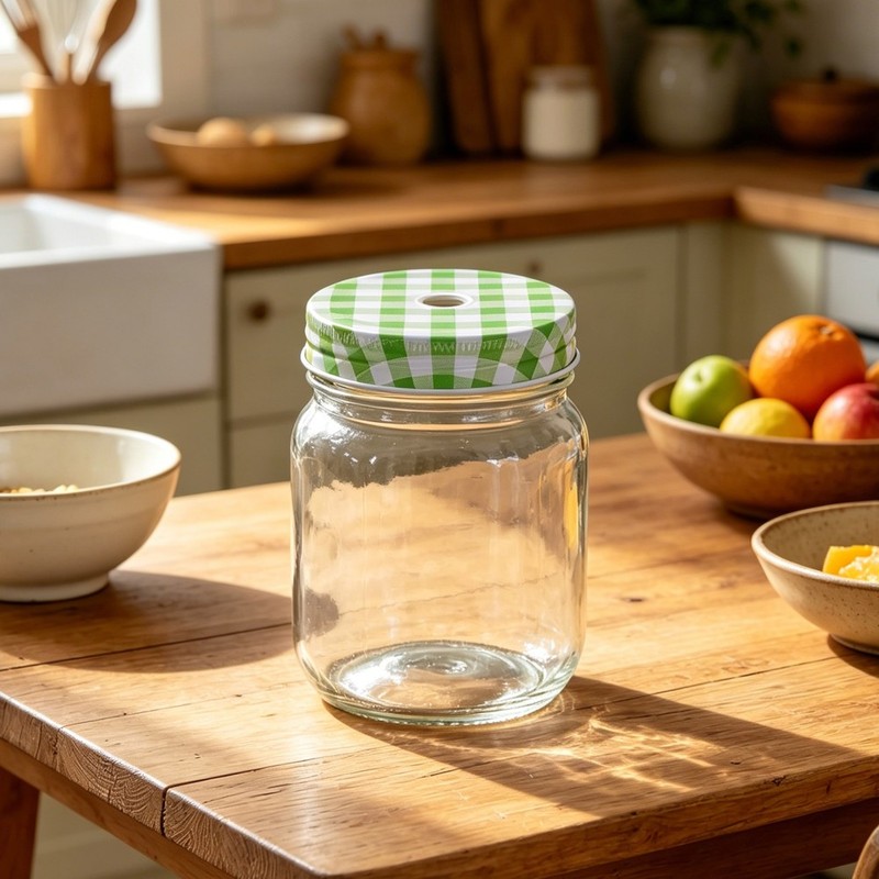 10pcs Mason Jar Lids with Straw Hole, Green Gingham Checkered Regular Mouth gallery
