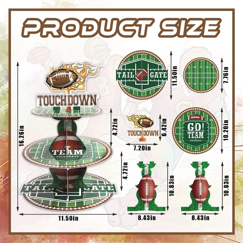 3-Tier Football Cupcake Stand for Dessert Table, Sports Rolls Ball Cupcake To... gallery