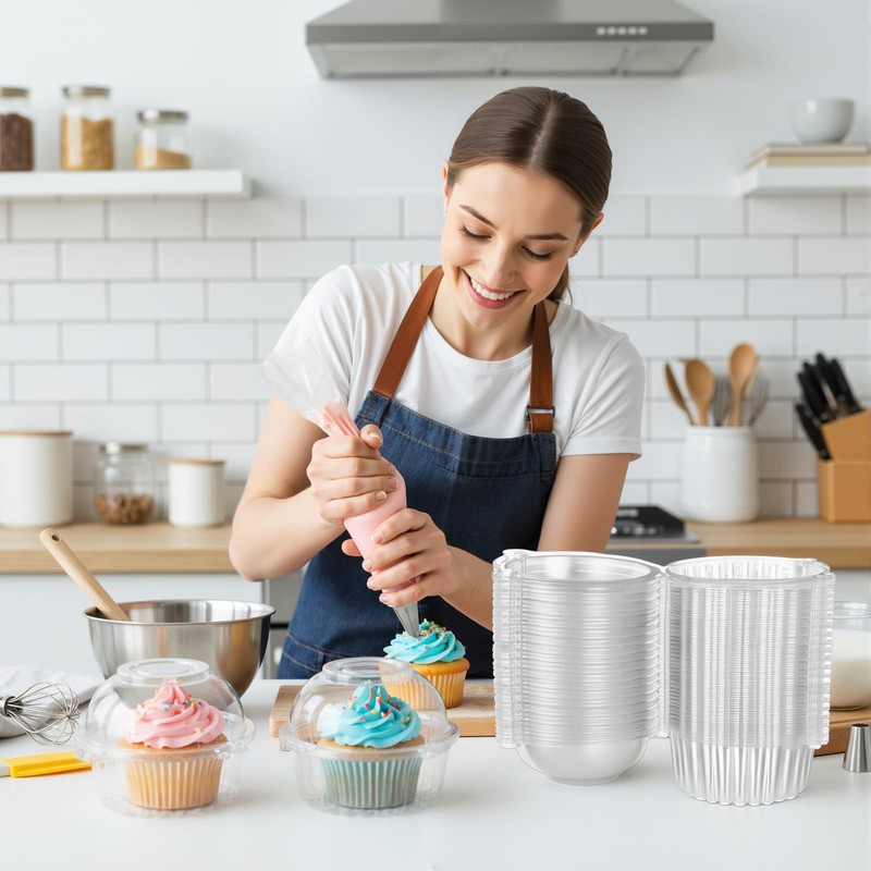 200 Pack Individual Cupcake Holders Plastic Cupcake Containers Clear Disposab... gallery