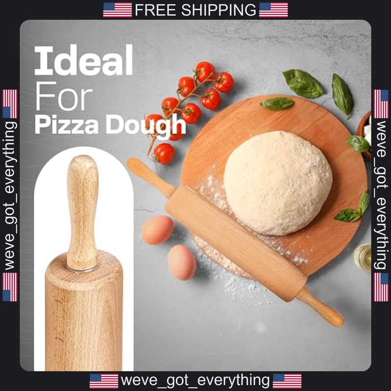 Wooden Rolling Pin 17.6 Inch Beech Wood for Baking Pastry Dough gallery