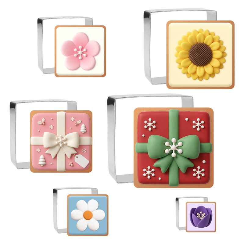 6 Pcs Square Cookie Cutter Set, 6 Sizes Cookie Stainless Steel Cutters, Squar…