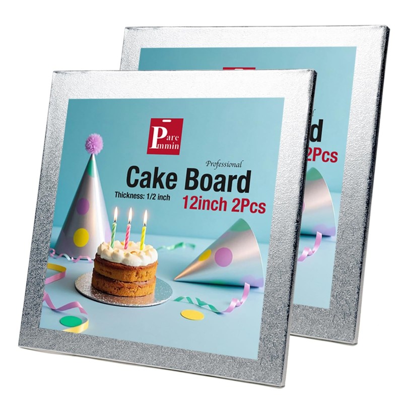 2Pcs 12 x 12 Inch Square Cake Boards 1/2inch Thick – Sturdy Cake Drums with S…