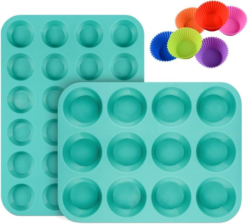 Silicone Muffin Pan Cupcake Pan Set – Mini 24 Cups and Regular 12 Cups Muffin