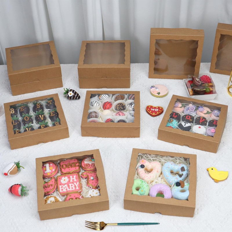 15 PCS 8x8x2 Inch Brown Bakery Boxes W/ Window Christmas Cookies Cakesicle gallery