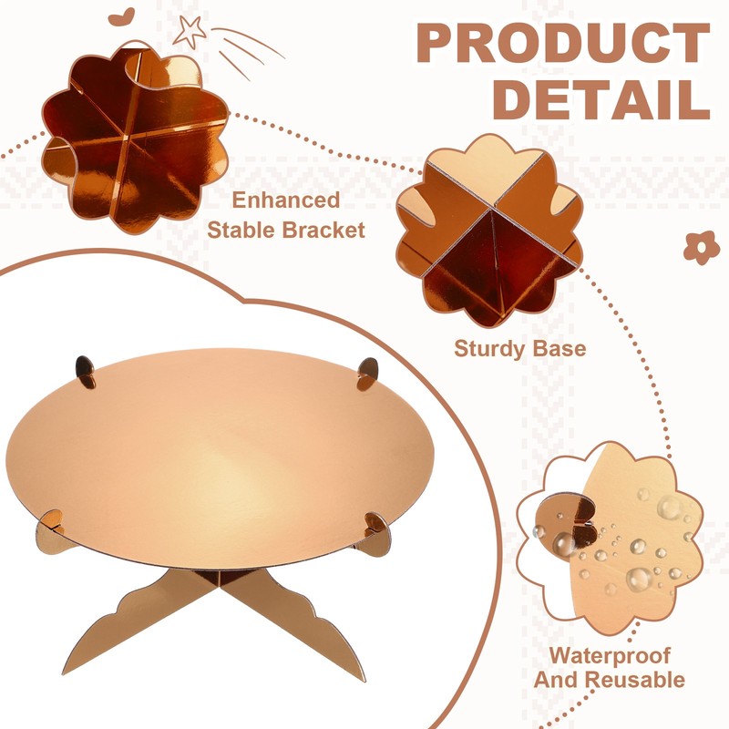 2 Pcs 1-Tier Cardboard Cake Stand Holder, 12 Inch Round Cupcake Stand, Rose Gold gallery
