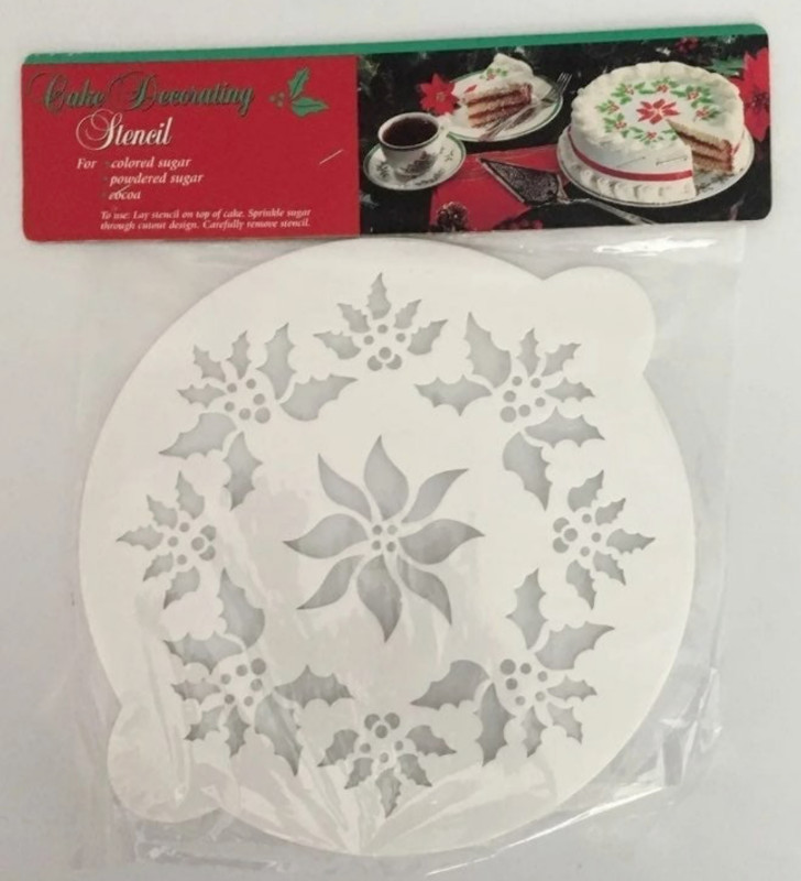 NEW Vintage Christmas Poinsettia Round Cake Decorating Stencil reusable craft