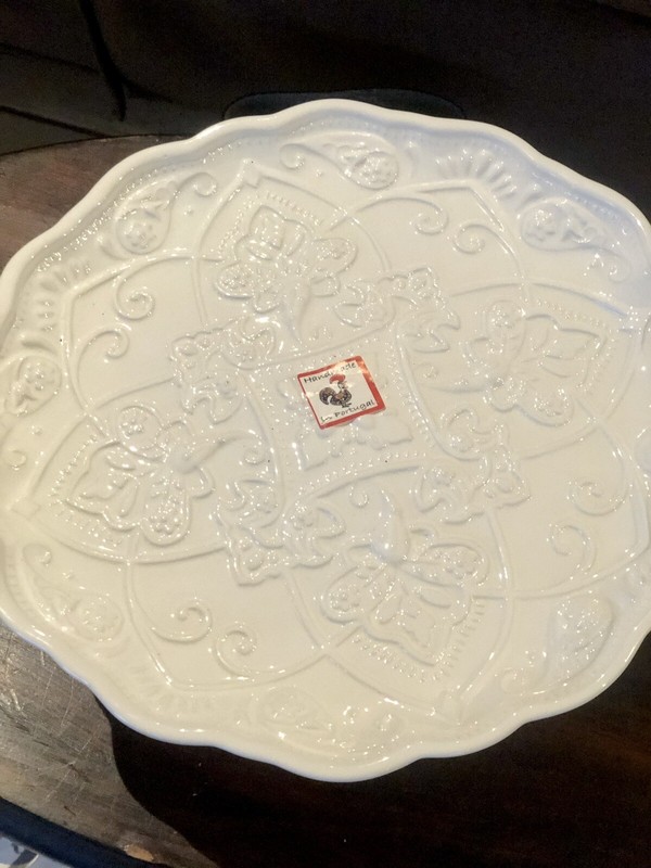 Faria & Bento White Earthenware Ceramic Pedestal Cake Stand Portugal gallery