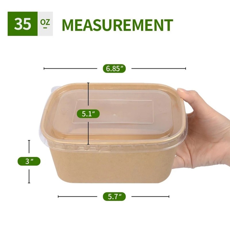 50 Pack 35 oz Paper Meal Prep Containers Disposable, Paper Food Containers wi...