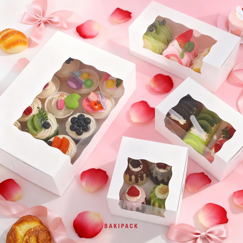 15 Roll Cake Boxes, White Bakery Boxes with Window, 9x4x3.5 inches Cookies Bo... gallery