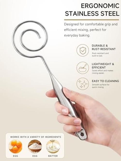 Seamless Dough Whisk - 11.4 Inch 304 Stainless Steel Danish Dough Whisk, Bread gallery