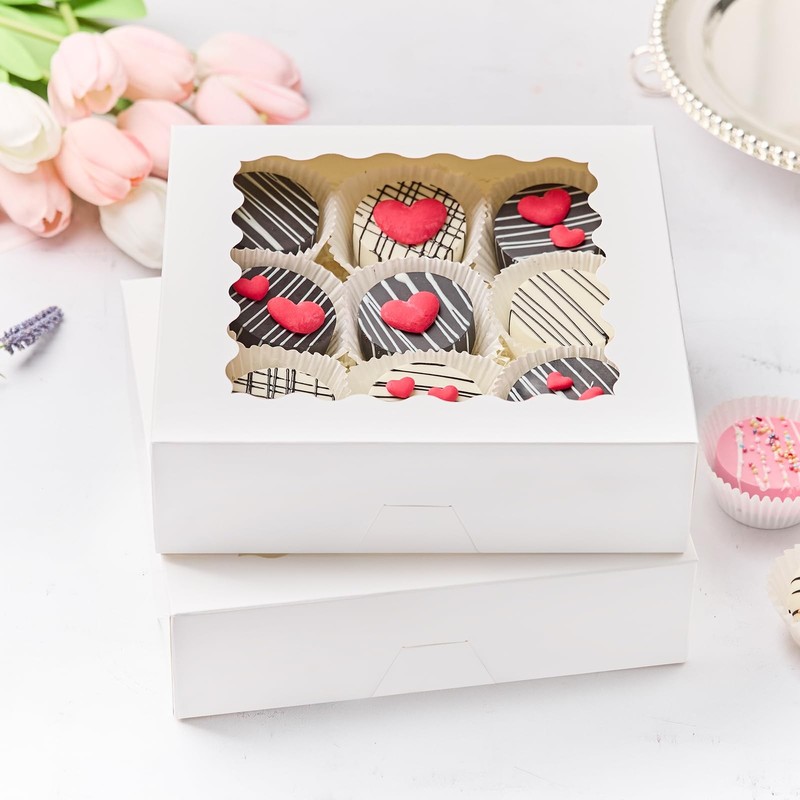 20 PCS 9x9x2.5 Inch White Pie Bakery Boxes Window Auto-Popup Cookie Treats gallery