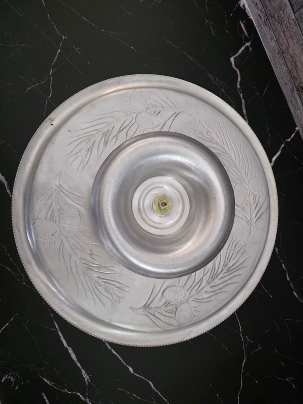 Vintage Aluminum Lazy Susan Cake Stand Pinecone Design 15" Diameter Raised Edge gallery